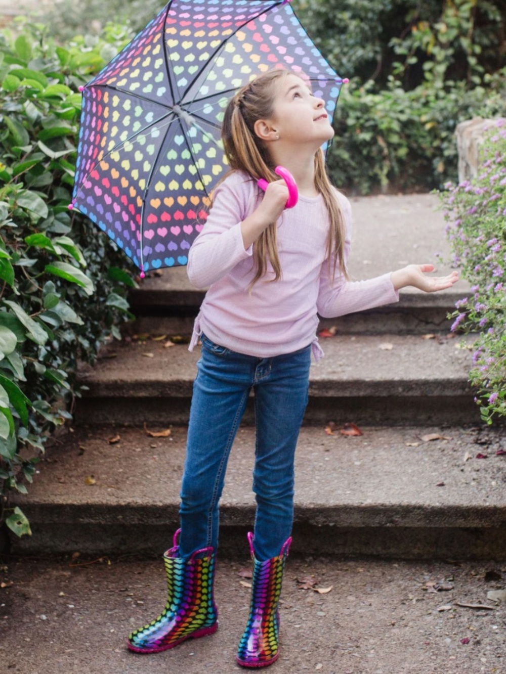 Wildkin Girls NWT Rainbow Hearts Waterproof Rain Boots Size 2